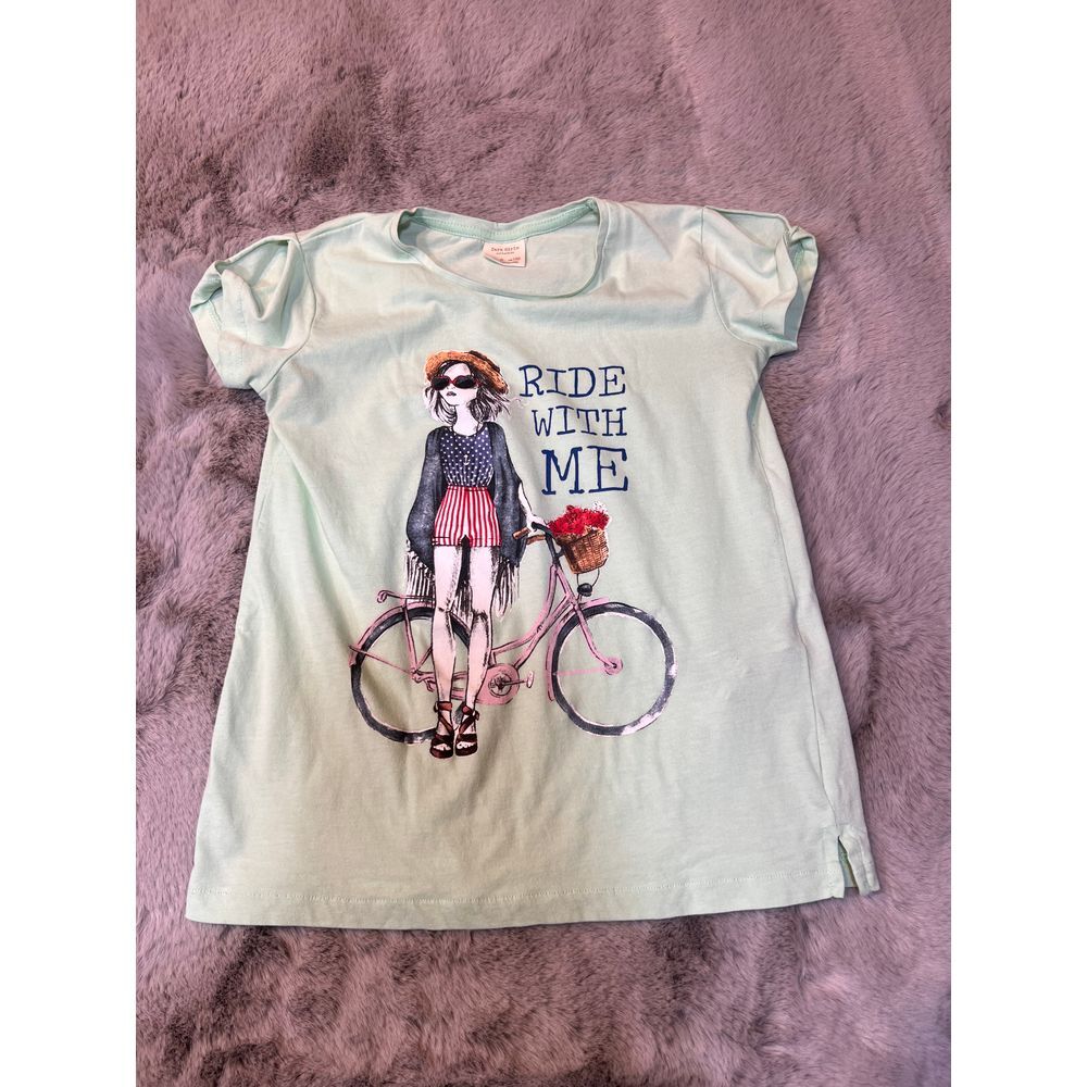 Zara Girls Ride‎ With Me Bicycle Graphic T-Shirt American Flag Patriotic Size 8